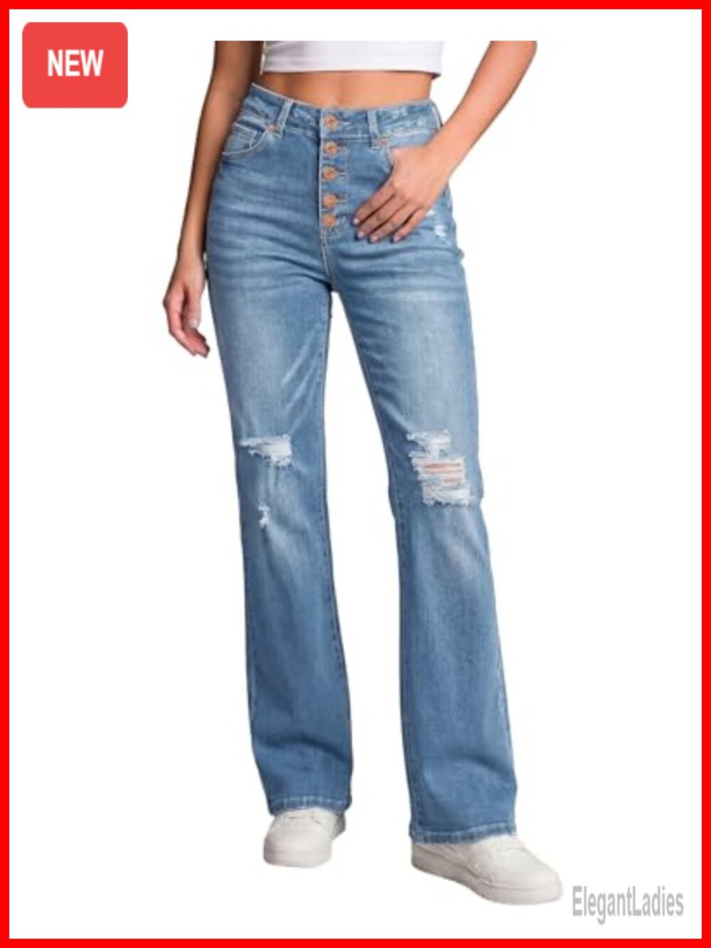 High Waisted Ripped Flare Jeans for Women Distressed Bell Bottom Wide Leg